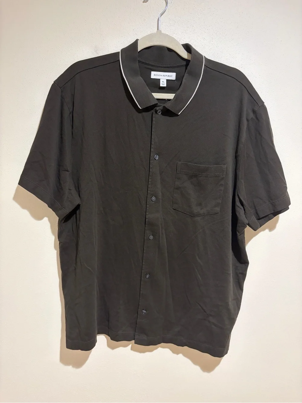 Banana Republic Men's Luxury-Touch Pique Resort Shirt Heathland Brown Size XL